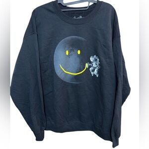 Threadless Black Unisex Sweatshirt Yellow Smiley & Astronaut Make A Smile Sz L
